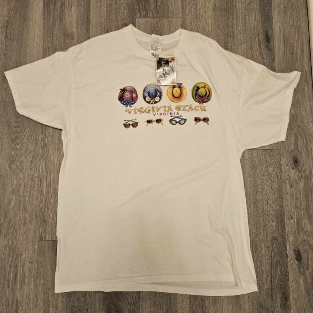 Vintage Virginia Beach Souvenir T Shirt White XL Straw Hats Football VTG 90s